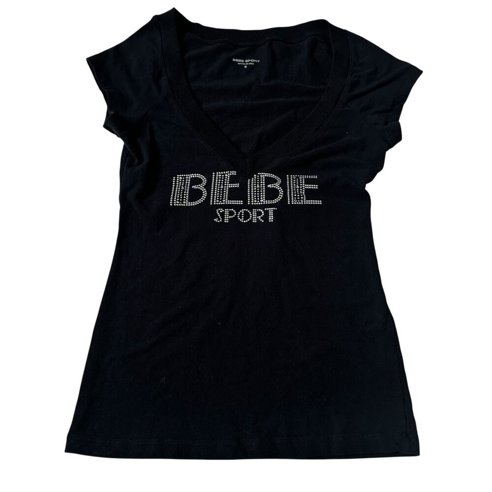 Bebe Black Rhinestones Shirt Women's Size Small | 12-12